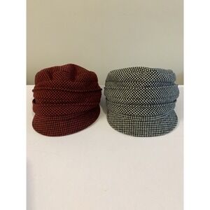 Le Château Houndstooth Newsboy Cap Pleated Slouchy Wool Y2K Preppy Hat Academia